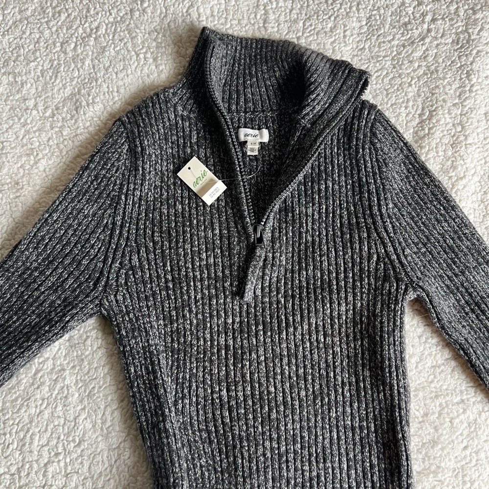 NWT Aerie Gray Ribbed Half-Zip Sweater